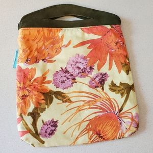 Boho Clutch Bag, Contrast Print Floral Polka-dot, Faux Suede Handle, New